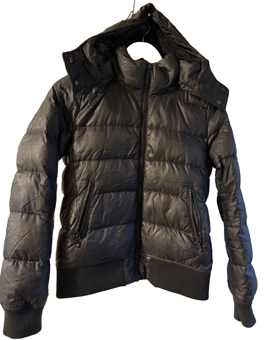 Uniqlo black removable hooded Bomber puffer down lightweight Jacket Coat XS